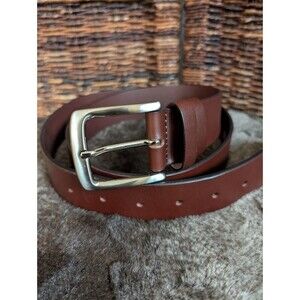 Polo Genuine Leather Belt Mens 50" Brown Silver Buckle 125 Contemporary Office